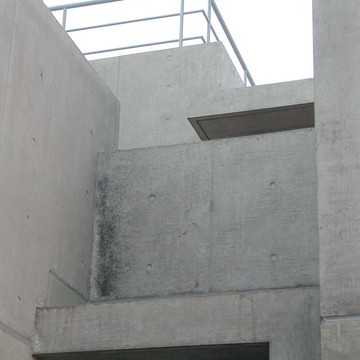 建物アプローチから中が見えないように程よく遮蔽された外壁