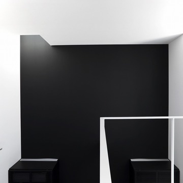 黒と白の壁に当たる光が、壁に立体的な表情を与える吹抜け