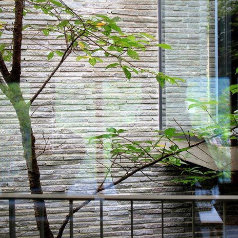 雷山の別荘｜ギャラリーから見た中庭の風景