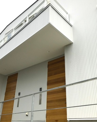湘南・藤沢市長後の中庭のある2世帯住宅 グリーン、緑と暮らす　外観　玄関ドア