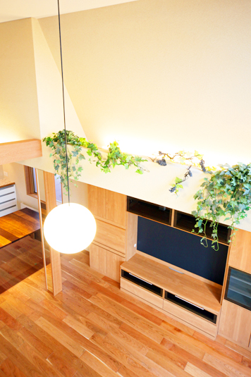 壁際からの部屋のアクセントとなる植栽